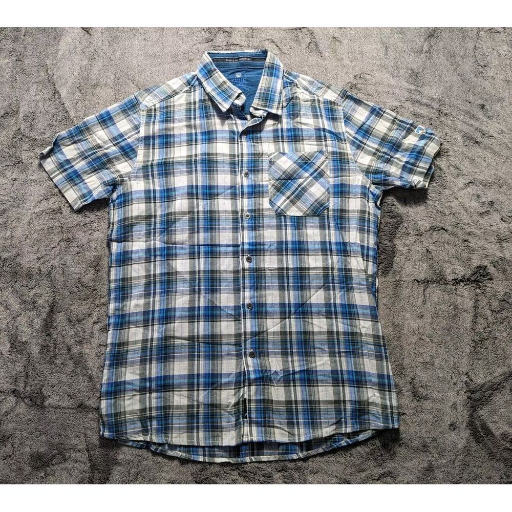Kuhl Short Sleeve Button Up 100% Organic Cotton Shirt Men's Size Small Plaid